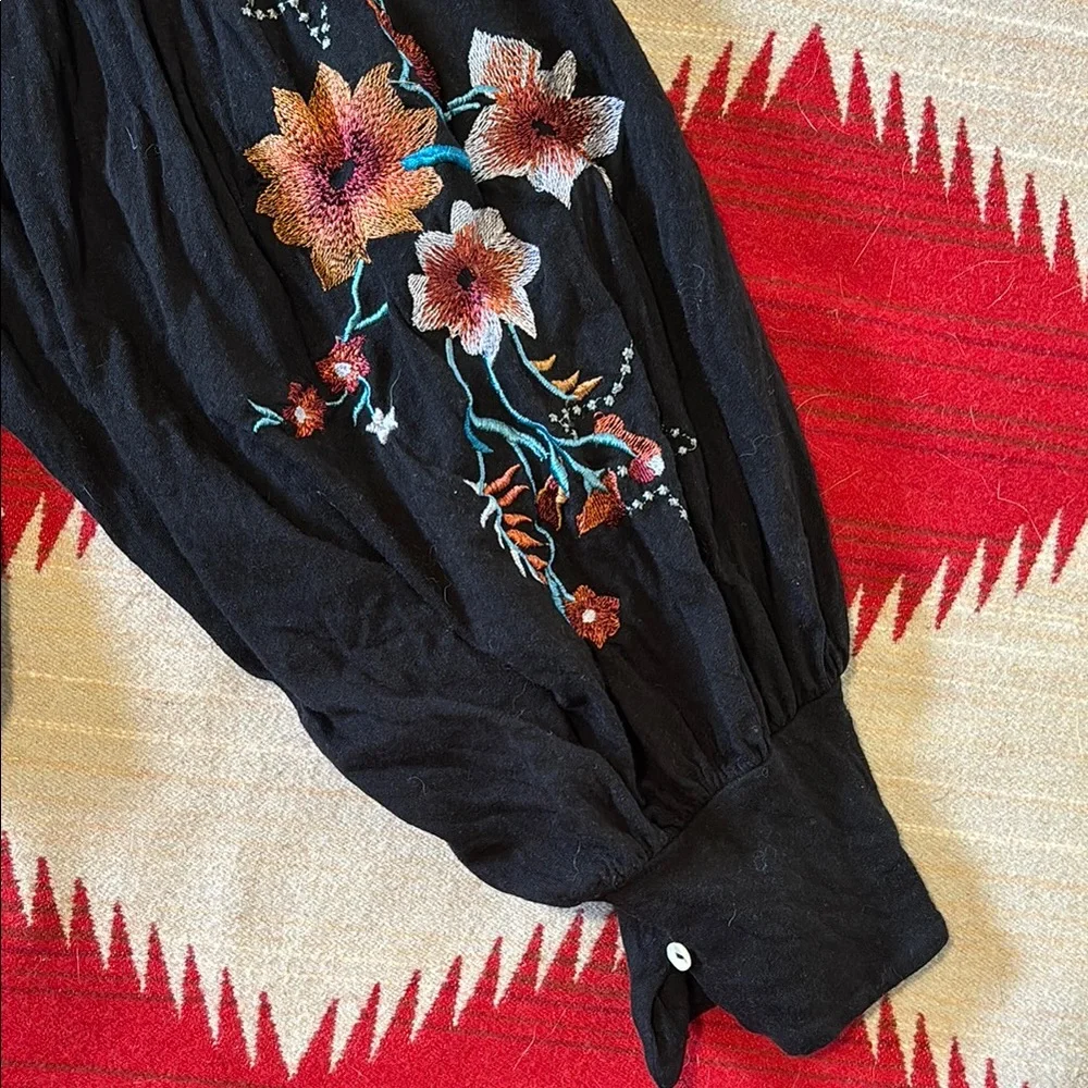 Free People Black Blouse with Colorful Floral Details - Picture 4 of 5